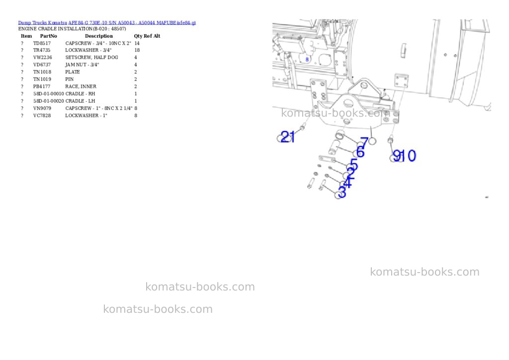 Komatsu AFE84-G 730E-10 S/N A50043 - A50044 MAFUBE Parts catalog cover Page 10
