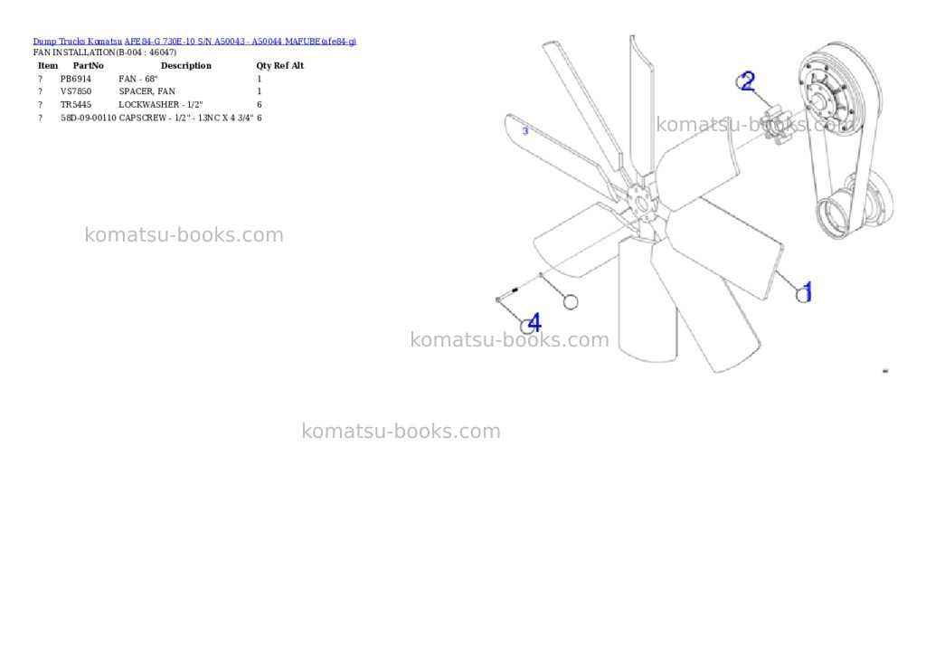 Komatsu AFE84-G 730E-10 S/N A50043 - A50044 MAFUBE Parts catalog cover Page 2