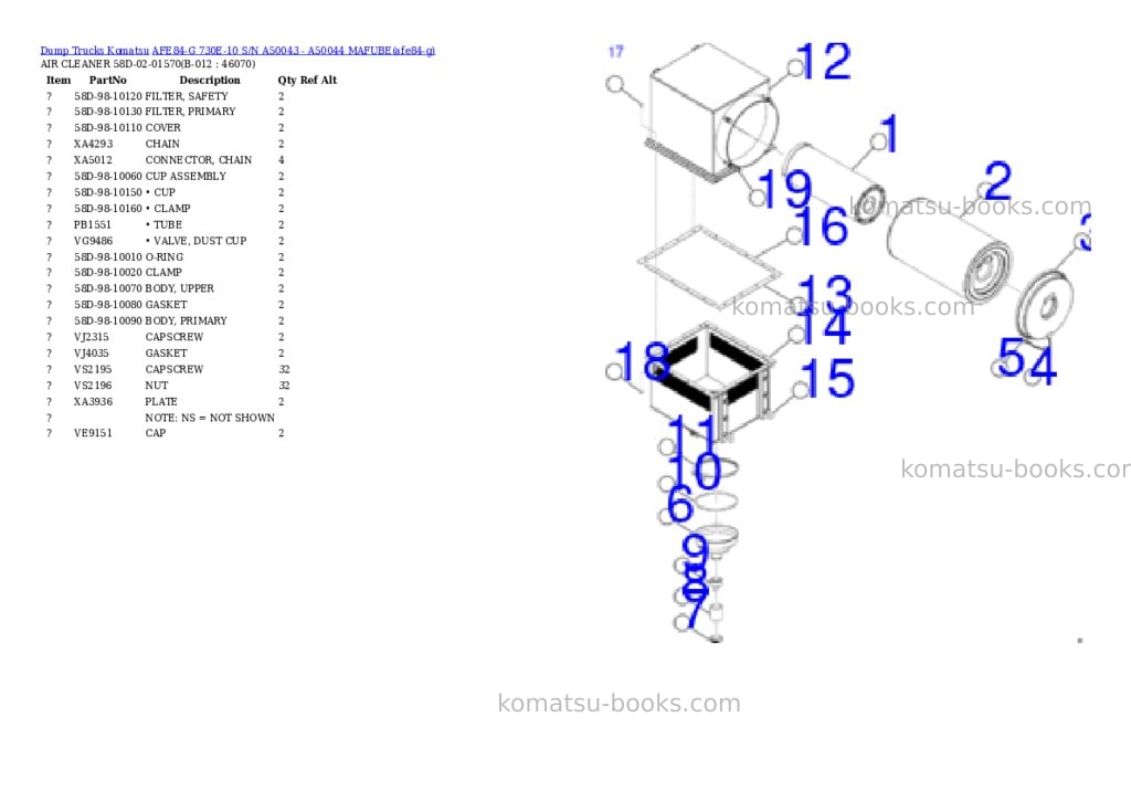 Komatsu AFE84-G 730E-10 S/N A50043 - A50044 MAFUBE Parts catalog cover Page 6
