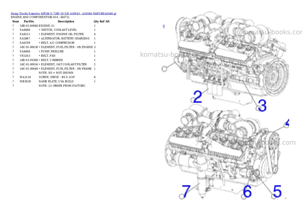 Komatsu AFE84-G 730E-10 S/N A50043 - A50044 MAFUBE Parts catalog cover Page 7