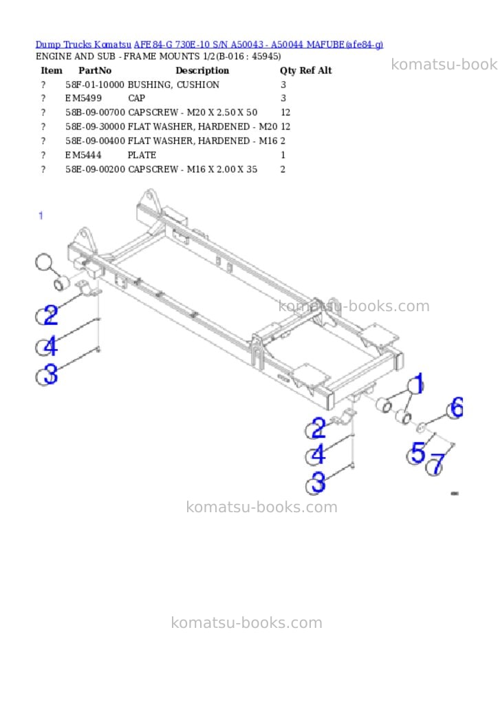 Komatsu AFE84-G 730E-10 S/N A50043 - A50044 MAFUBE Parts catalog cover Page 8