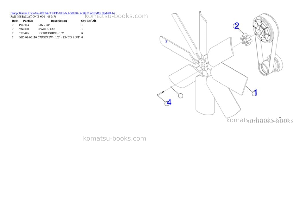 Komatsu AFE84-H 730E-10 S/N A50030 - A50031 ASSMANG Parts catalog cover Page 2