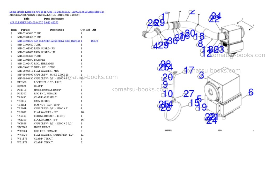 Komatsu AFE84-H 730E-10 S/N A50030 - A50031 ASSMANG Parts catalog cover Page 5