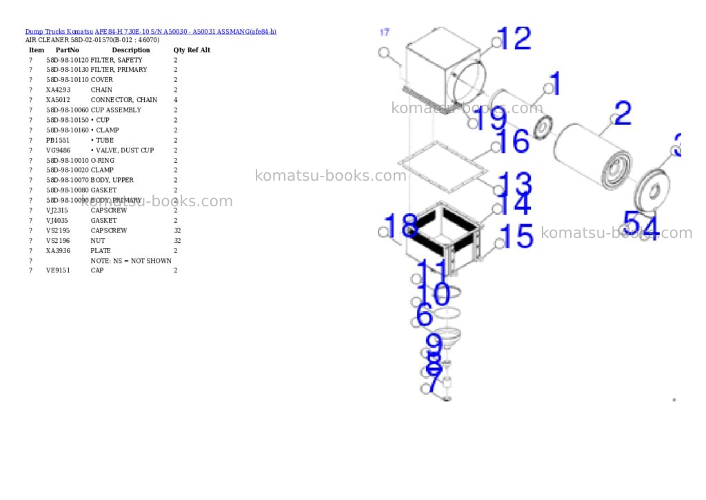 Komatsu AFE84-H 730E-10 S/N A50030 - A50031 ASSMANG Parts catalog cover Page 6