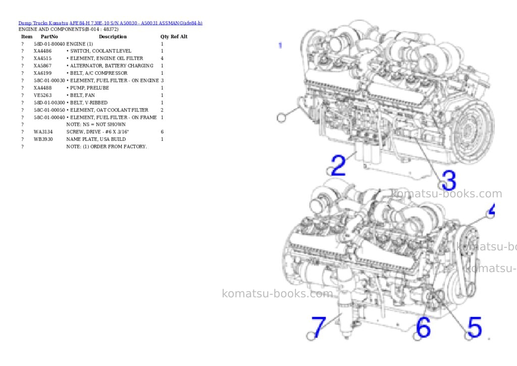 Komatsu AFE84-H 730E-10 S/N A50030 - A50031 ASSMANG Parts catalog cover Page 7