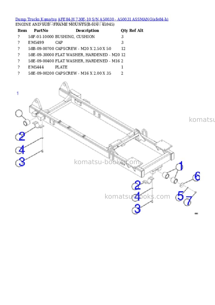Komatsu AFE84-H 730E-10 S/N A50030 - A50031 ASSMANG Parts catalog cover Page 8