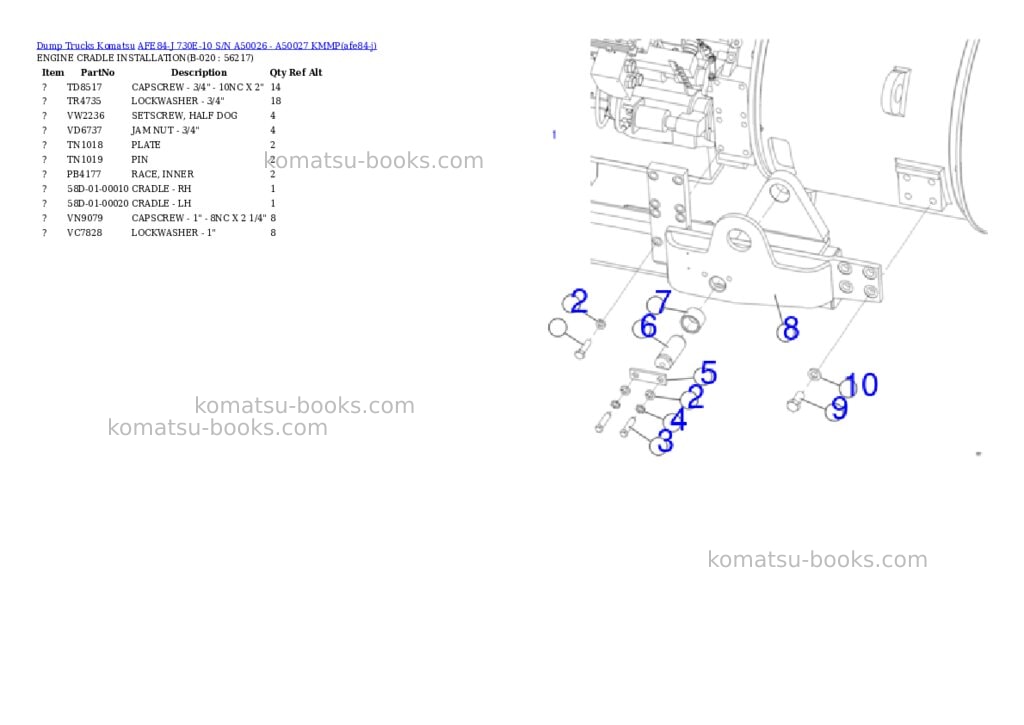 Komatsu AFE84-J 730E-10 S/N A50026 - A50027 KMMP Parts catalog cover Page 10