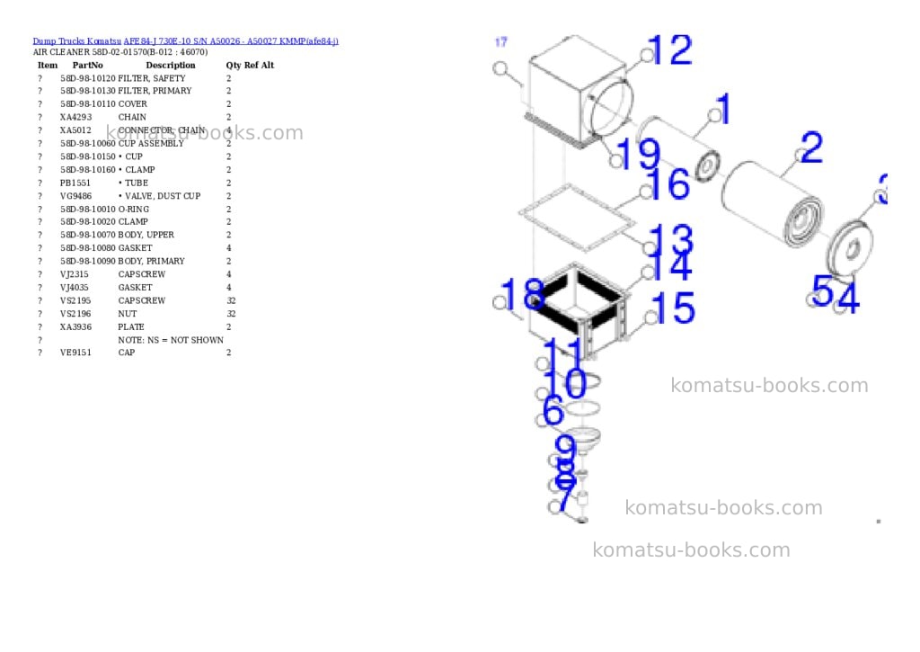 Komatsu AFE84-J 730E-10 S/N A50026 - A50027 KMMP Parts catalog cover Page 6