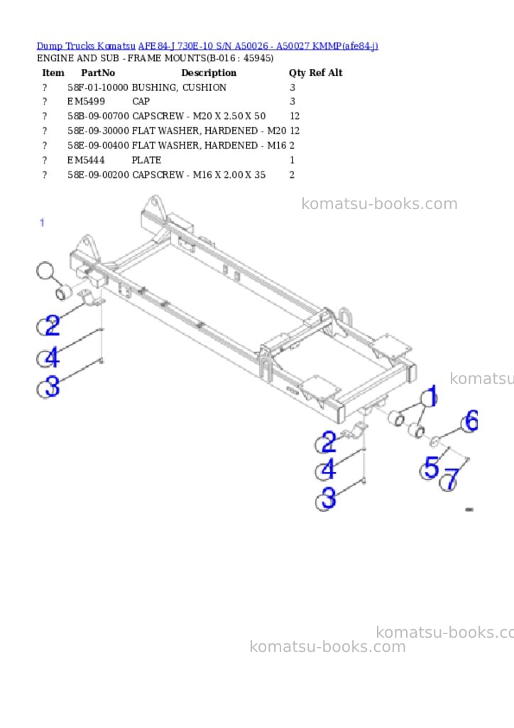 Komatsu AFE84-J 730E-10 S/N A50026 - A50027 KMMP Parts catalog cover Page 8