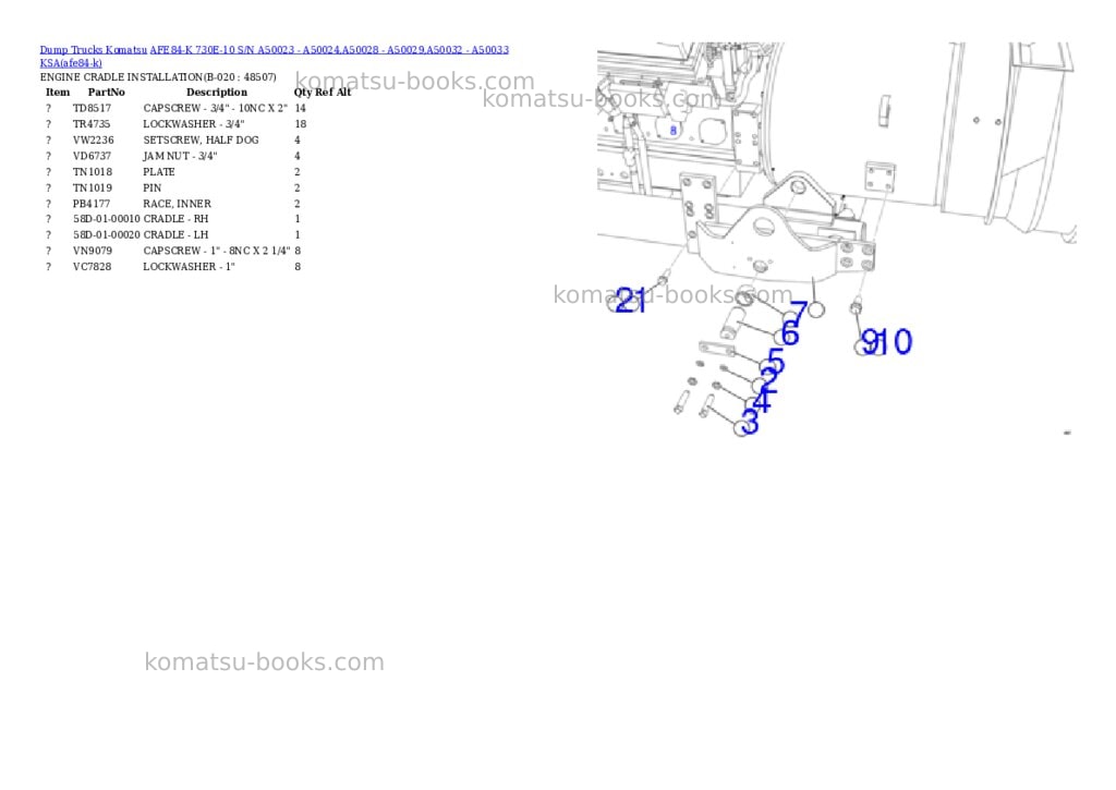 Komatsu AFE84-K 730E-10 S/N A50023 - A50024,A50028 - A50029,A50032 - A50033 KSA Parts catalog cover Page 10 Komatsu AFE84-K 730E-10 S/N A50023 - A50024,A50028 - A50029,A50032 - A50033 KSA Parts catalog cover Page 10