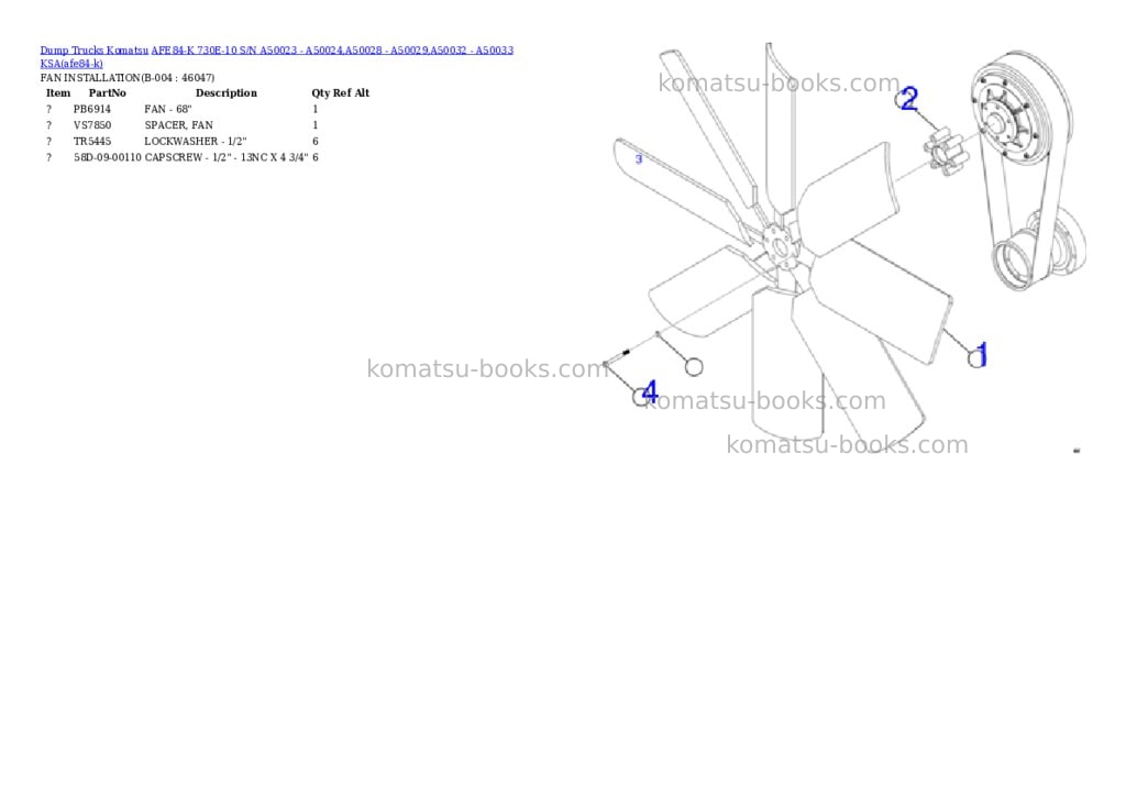 Komatsu AFE84-K 730E-10 S/N A50023 - A50024,A50028 - A50029,A50032 - A50033 KSA Parts catalog cover Page 2 Komatsu AFE84-K 730E-10 S/N A50023 - A50024,A50028 - A50029,A50032 - A50033 KSA Parts catalog cover Page 2