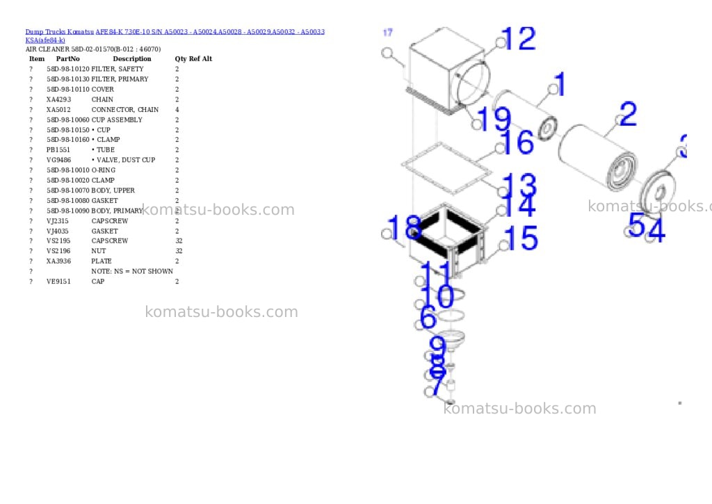 Komatsu AFE84-K 730E-10 S/N A50023 - A50024,A50028 - A50029,A50032 - A50033 KSA Parts catalog cover Page 6 Komatsu AFE84-K 730E-10 S/N A50023 - A50024,A50028 - A50029,A50032 - A50033 KSA Parts catalog cover Page 6
