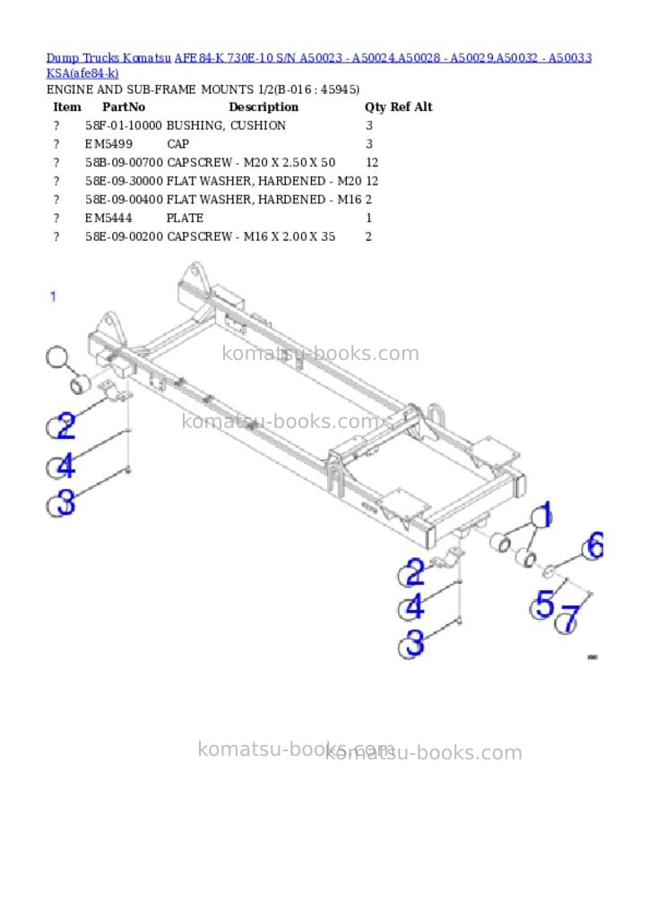Komatsu AFE84-K 730E-10 S/N A50023 - A50024,A50028 - A50029,A50032 - A50033 KSA Parts catalog cover Page 8 Komatsu AFE84-K 730E-10 S/N A50023 - A50024,A50028 - A50029,A50032 - A50033 KSA Parts catalog cover Page 8