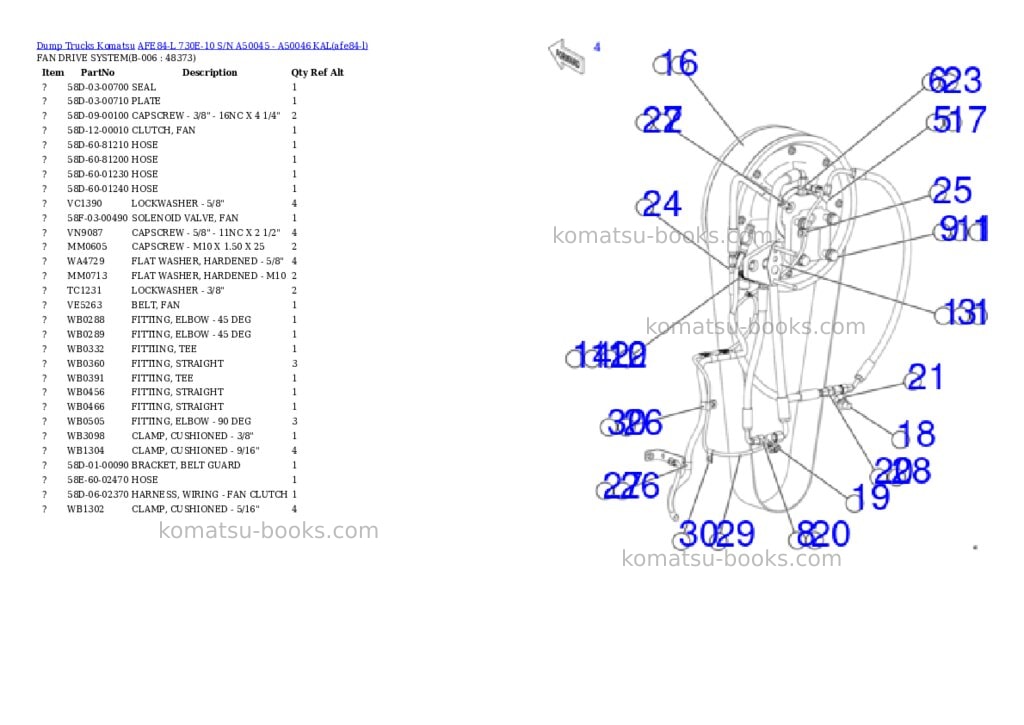 Komatsu AFE84-L 730E-10 S/N A50045 - A50046 KAL Parts catalog cover Page 4