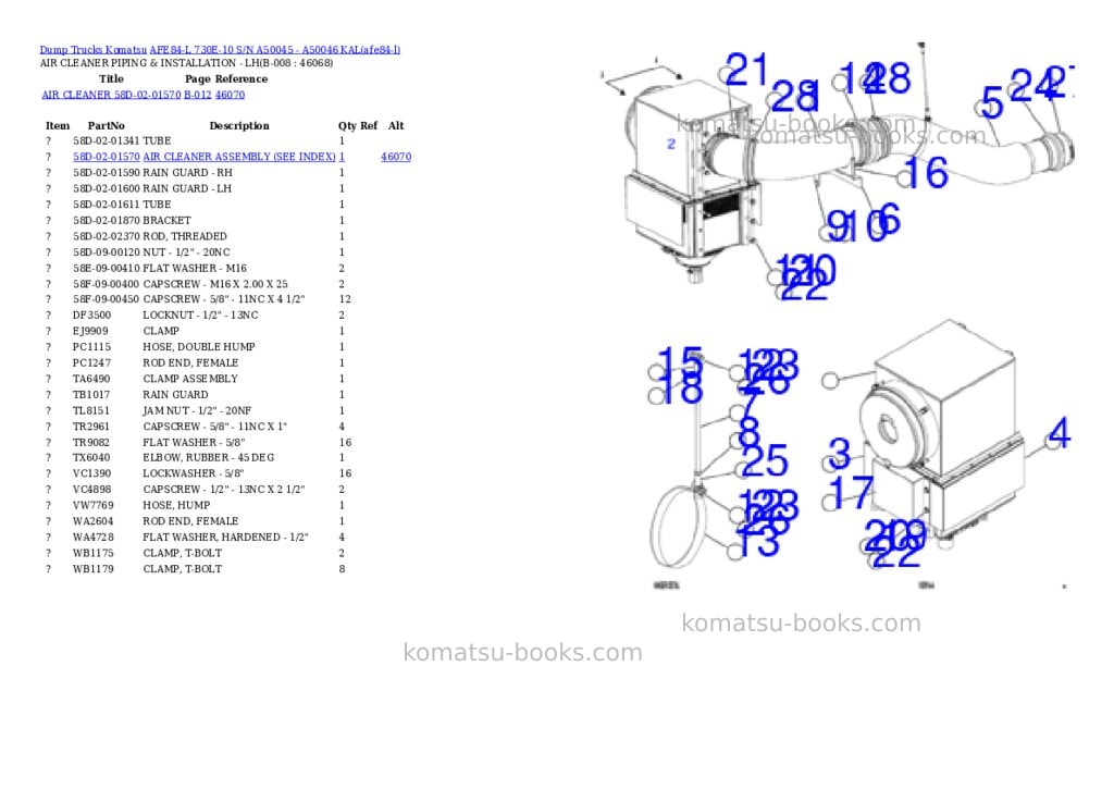 Komatsu AFE84-L 730E-10 S/N A50045 - A50046 KAL Parts catalog cover Page 5