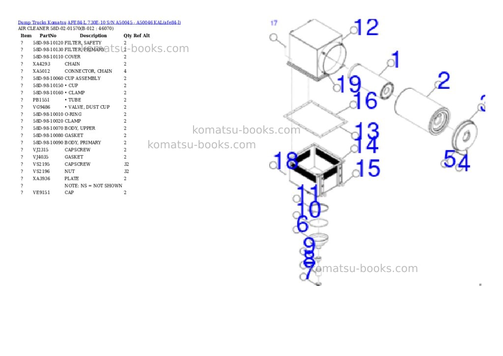 Komatsu AFE84-L 730E-10 S/N A50045 - A50046 KAL Parts catalog cover Page 7