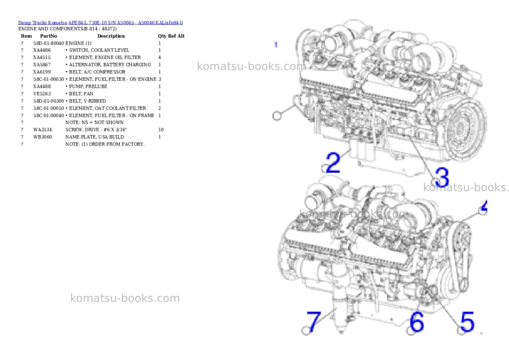 Komatsu AFE84-L 730E-10 S/N A50045 - A50046 KAL Parts catalog cover Page 8