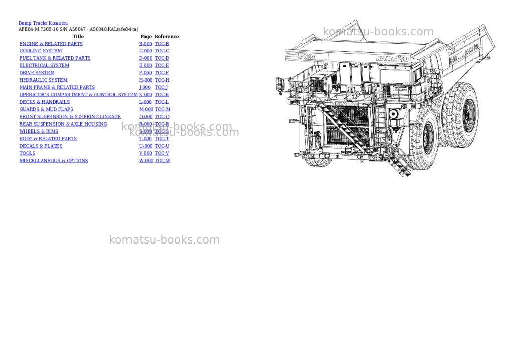 Komatsu AFE84-M 730E-10 S/N A50047 - A50048 KAL Parts catalog cover Komatsu AFE84-M 730E-10 S/N A50047 - A50048 KAL Parts catalog cover