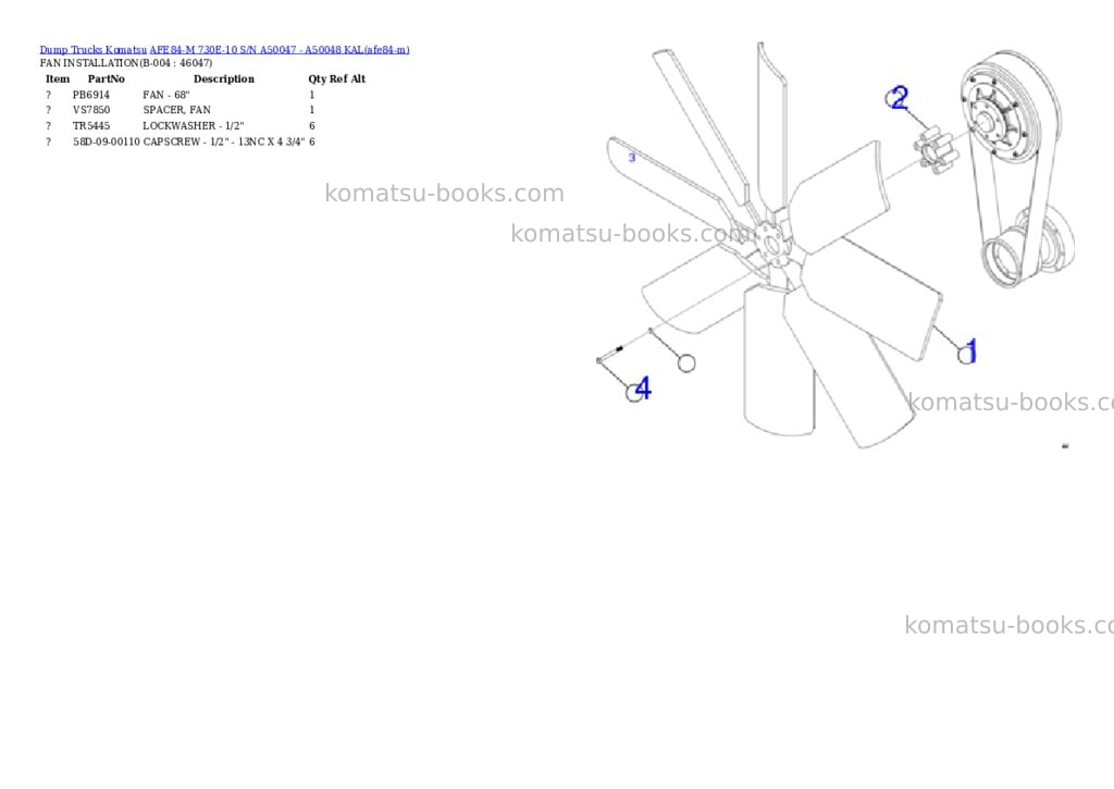 Komatsu AFE84-M 730E-10 S/N A50047 - A50048 KAL Parts catalog cover Page 3 Komatsu AFE84-M 730E-10 S/N A50047 - A50048 KAL Parts catalog cover Page 3