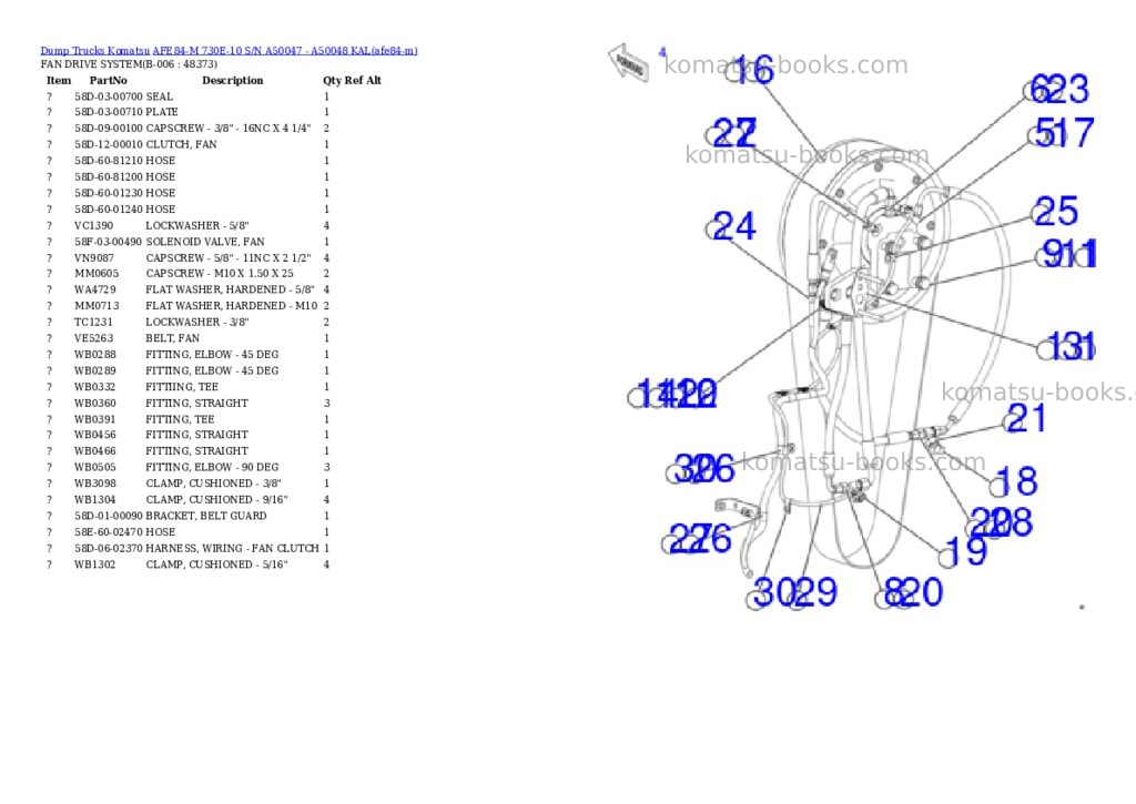 Komatsu AFE84-M 730E-10 S/N A50047 - A50048 KAL Parts catalog cover Page 4 Komatsu AFE84-M 730E-10 S/N A50047 - A50048 KAL Parts catalog cover Page 4