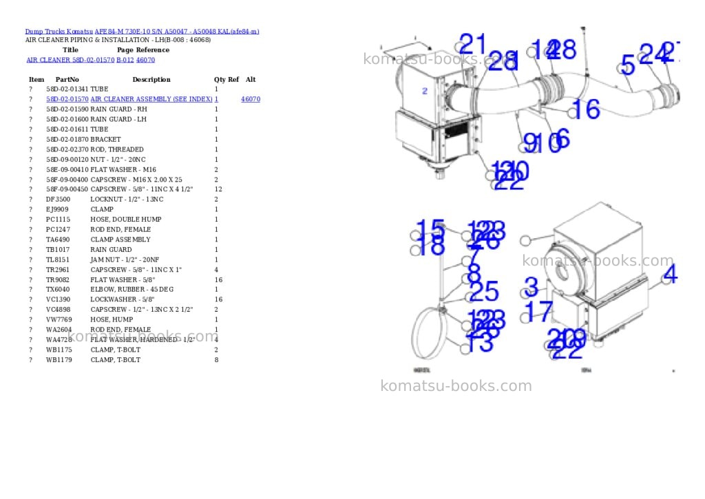 Komatsu AFE84-M 730E-10 S/N A50047 - A50048 KAL Parts catalog cover Page 5 Komatsu AFE84-M 730E-10 S/N A50047 - A50048 KAL Parts catalog cover Page 5