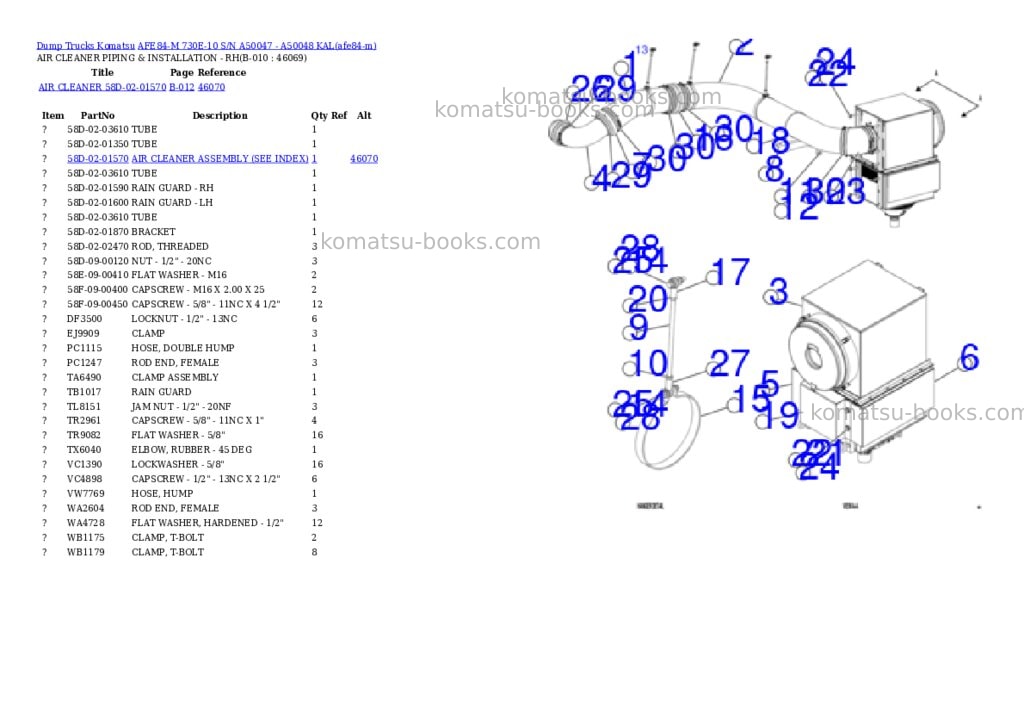 Komatsu AFE84-M 730E-10 S/N A50047 - A50048 KAL Parts catalog cover Page 6 Komatsu AFE84-M 730E-10 S/N A50047 - A50048 KAL Parts catalog cover Page 6