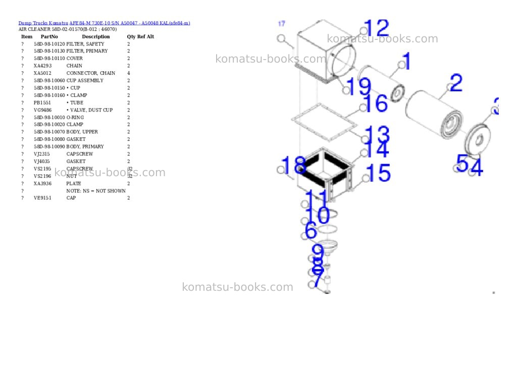 Komatsu AFE84-M 730E-10 S/N A50047 - A50048 KAL Parts catalog cover Page 7 Komatsu AFE84-M 730E-10 S/N A50047 - A50048 KAL Parts catalog cover Page 7