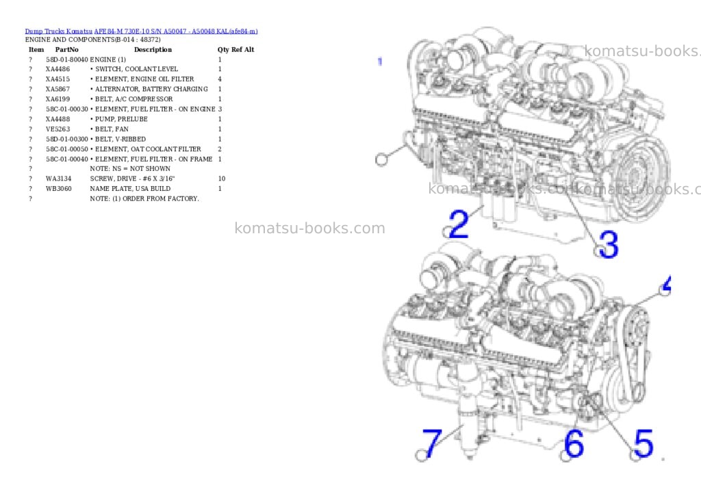 Komatsu AFE84-M 730E-10 S/N A50047 - A50048 KAL Parts catalog cover Page 8 Komatsu AFE84-M 730E-10 S/N A50047 - A50048 KAL Parts catalog cover Page 8