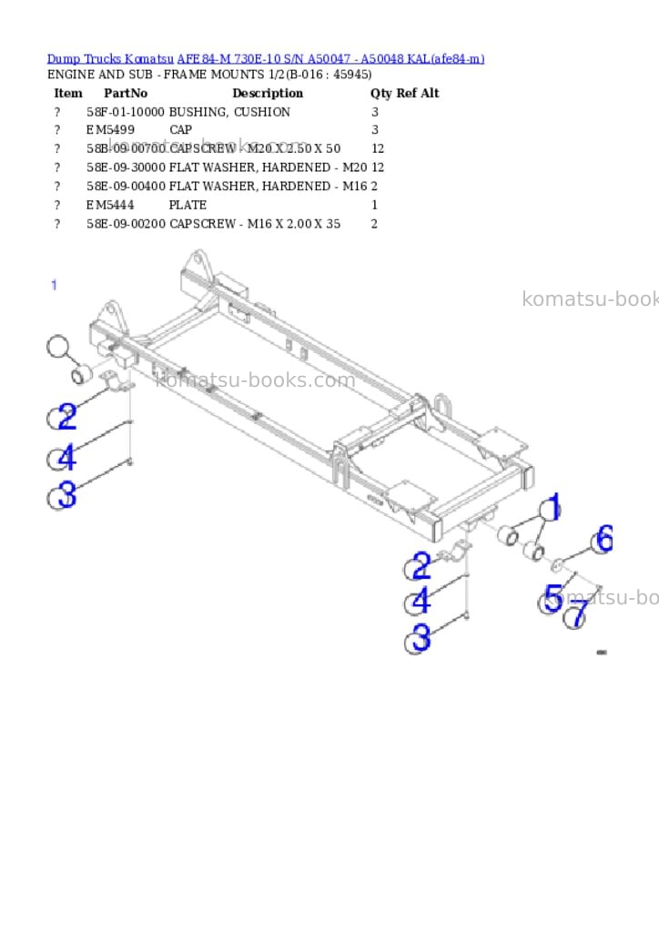 Komatsu AFE84-M 730E-10 S/N A50047 - A50048 KAL Parts catalog cover Page 9 Komatsu AFE84-M 730E-10 S/N A50047 - A50048 KAL Parts catalog cover Page 9