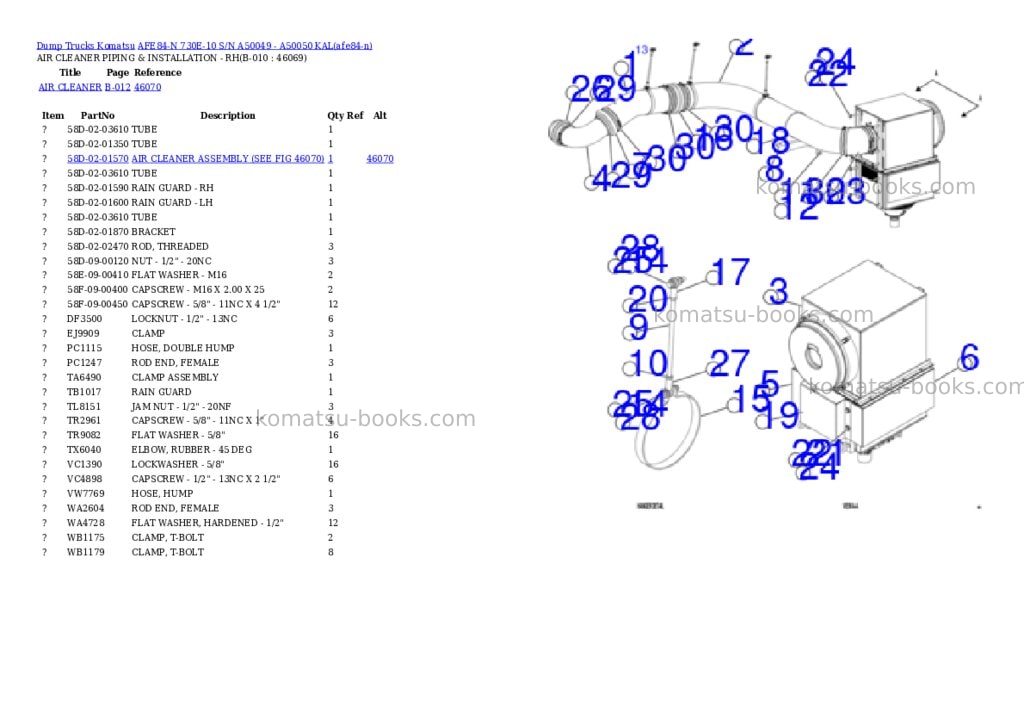 Komatsu AFE84-N 730E-10 S/N A50049 - A50050 KAL Parts catalog cover Page 5