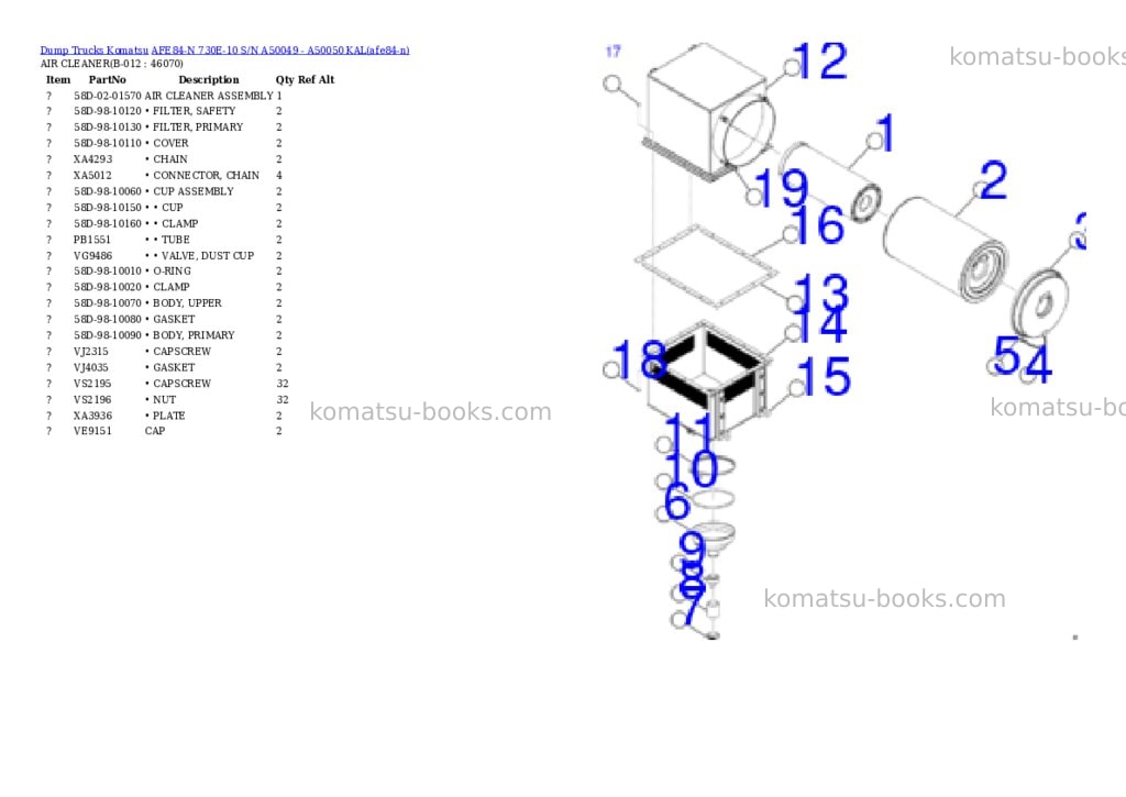 Komatsu AFE84-N 730E-10 S/N A50049 - A50050 KAL Parts catalog cover Page 6