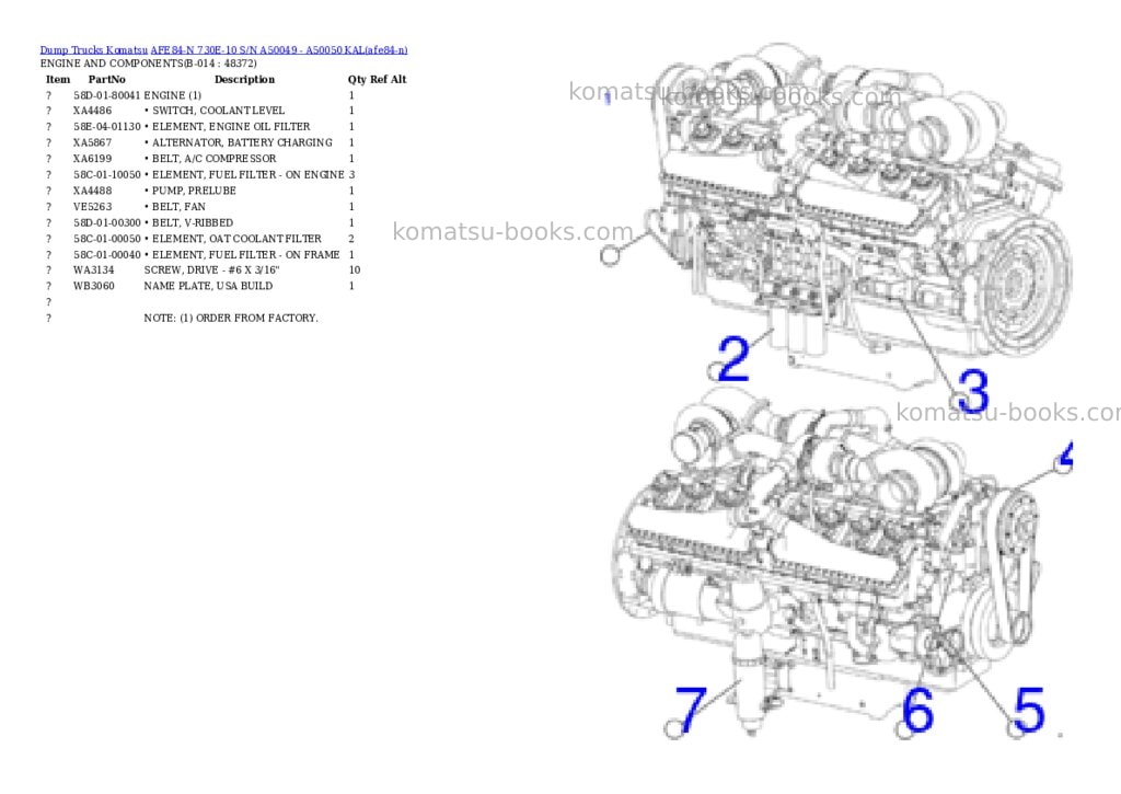 Komatsu AFE84-N 730E-10 S/N A50049 - A50050 KAL Parts catalog cover Page 7