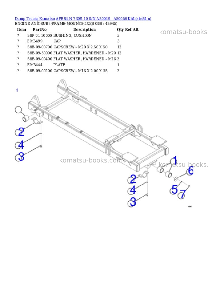 Komatsu AFE84-N 730E-10 S/N A50049 - A50050 KAL Parts catalog cover Page 8