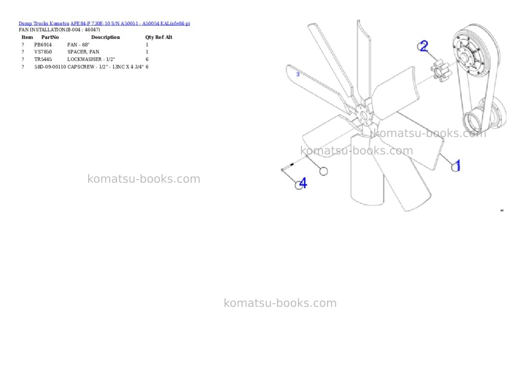 Komatsu AFE84-P 730E-10 S/N A50051 - A50054 KAL Parts catalog cover Page 2