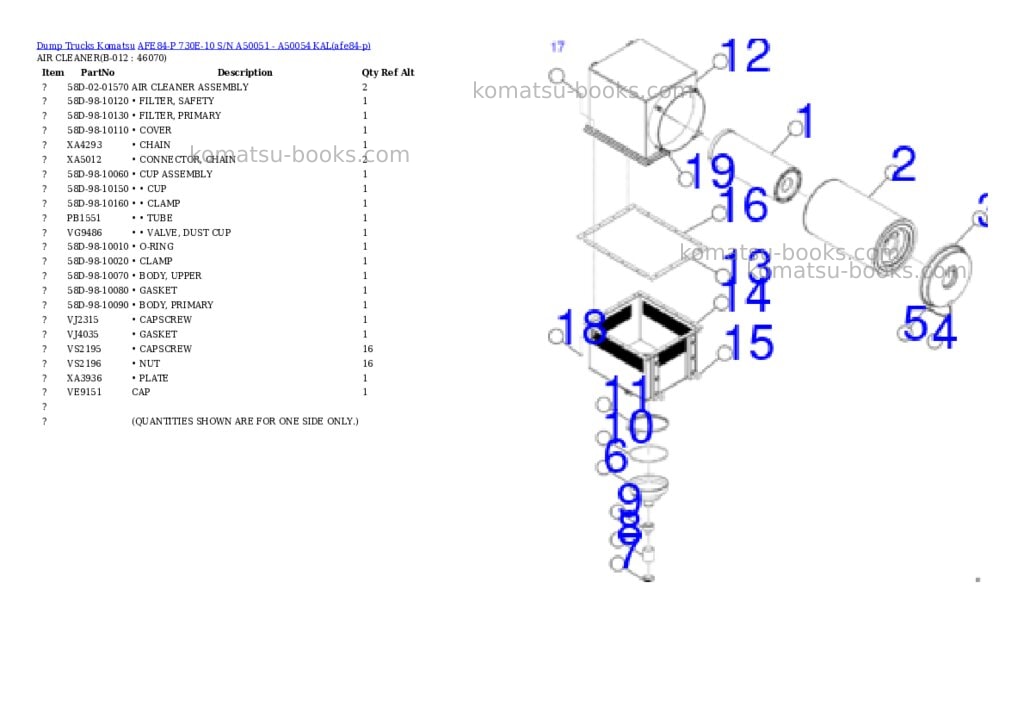 Komatsu AFE84-P 730E-10 S/N A50051 - A50054 KAL Parts catalog cover Page 6