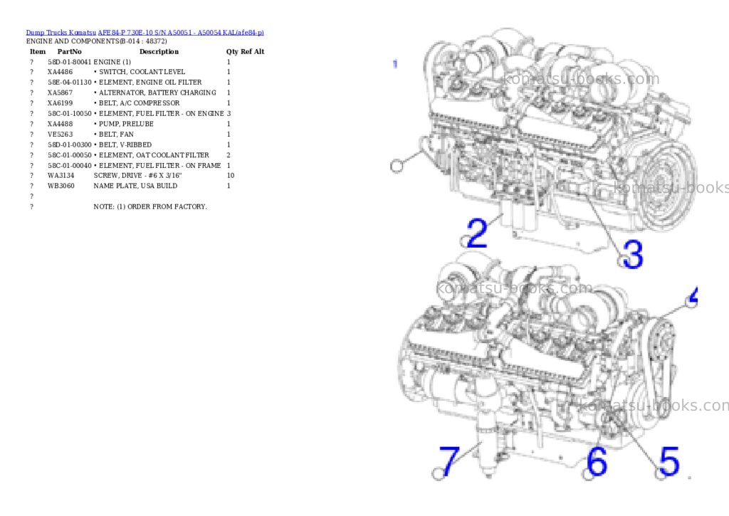 Komatsu AFE84-P 730E-10 S/N A50051 - A50054 KAL Parts catalog cover Page 7