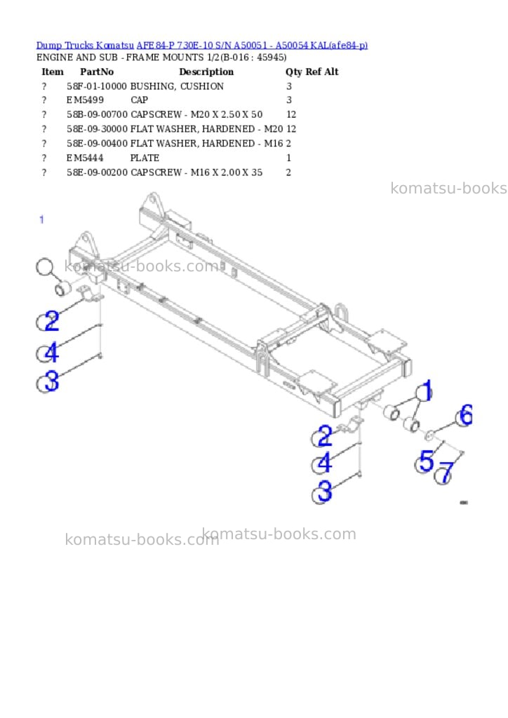 Komatsu AFE84-P 730E-10 S/N A50051 - A50054 KAL Parts catalog cover Page 8