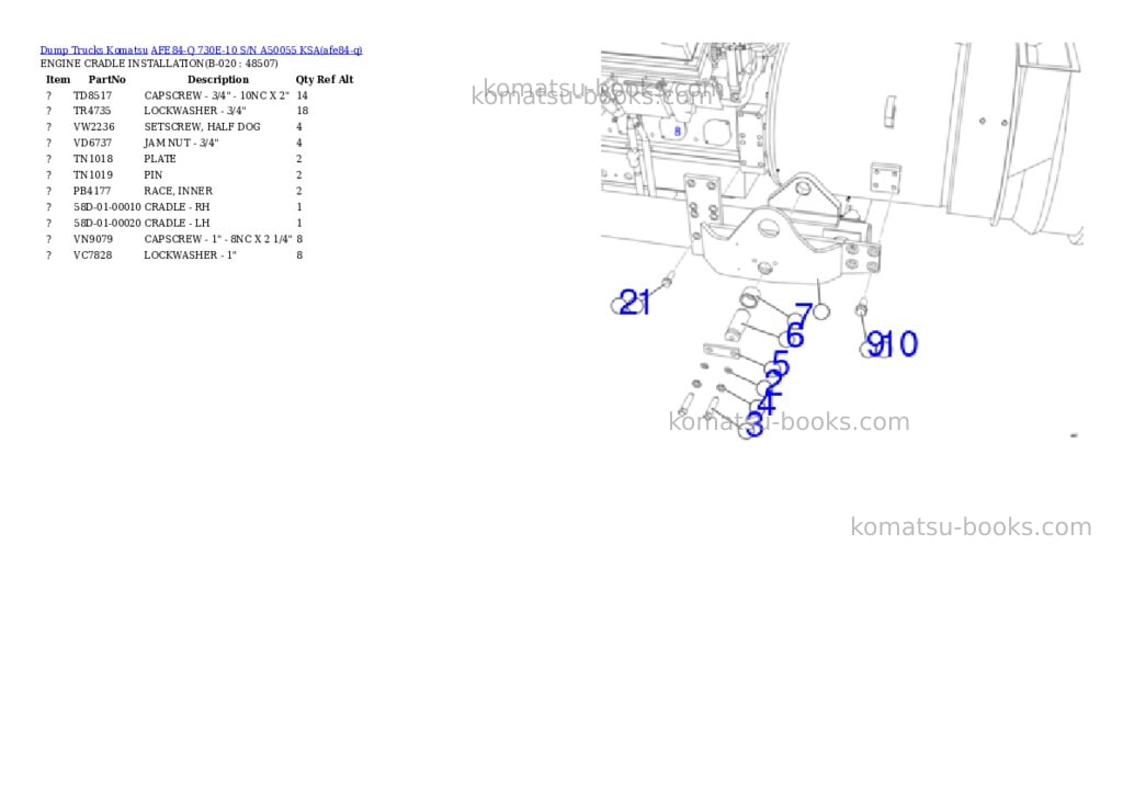 Komatsu AFE84-Q 730E-10 S/N A50055 KSA Parts catalog cover Page 10 Komatsu AFE84-Q 730E-10 S/N A50055 KSA Parts catalog cover Page 10
