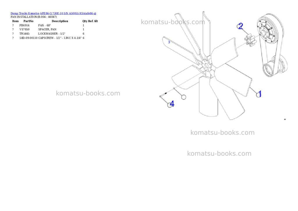 Komatsu AFE84-Q 730E-10 S/N A50055 KSA Parts catalog cover Page 2 Komatsu AFE84-Q 730E-10 S/N A50055 KSA Parts catalog cover Page 2