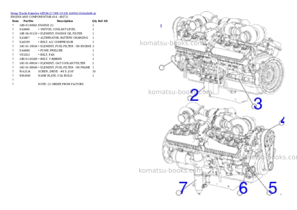 Komatsu AFE84-Q 730E-10 S/N A50055 KSA Parts catalog cover Page 7 Komatsu AFE84-Q 730E-10 S/N A50055 KSA Parts catalog cover Page 7