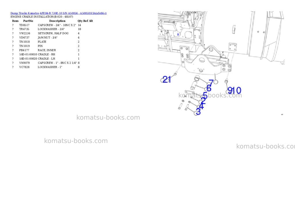Komatsu AFE84-R 730E-10 S/N A50056 - A50058 KSA Parts catalog cover Page 10