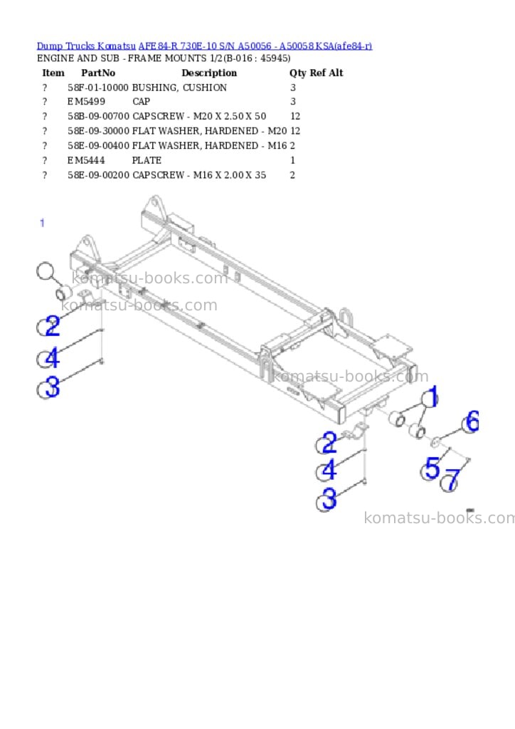 Komatsu AFE84-R 730E-10 S/N A50056 - A50058 KSA Parts catalog cover Page 8