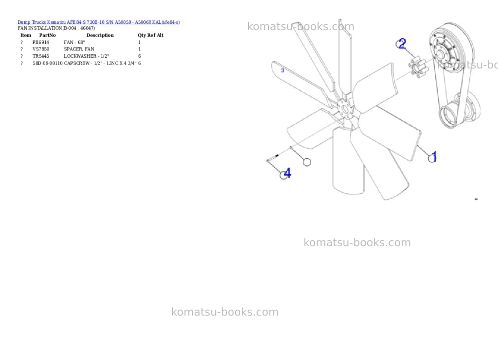Komatsu AFE84-S 730E-10 S/N A50059 - A50060 KAL Parts catalog cover Page 2