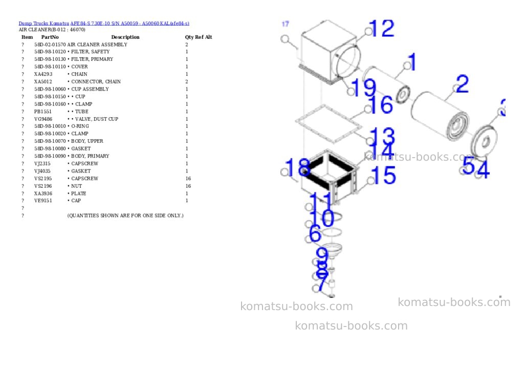 Komatsu AFE84-S 730E-10 S/N A50059 - A50060 KAL Parts catalog cover Page 6