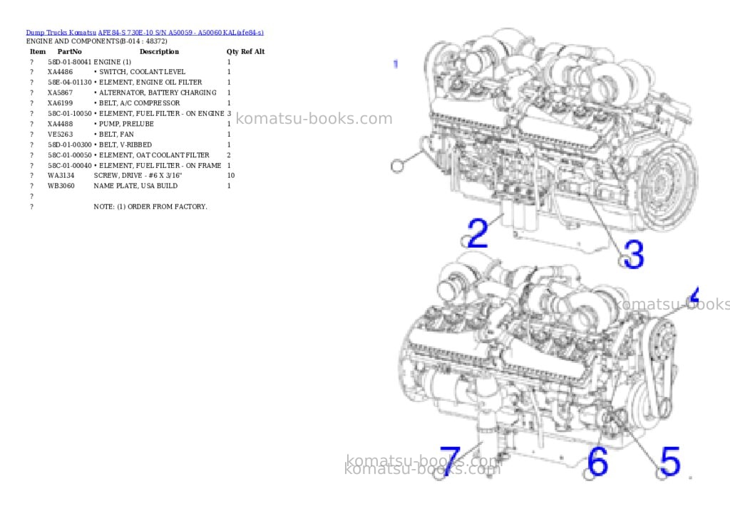 Komatsu AFE84-S 730E-10 S/N A50059 - A50060 KAL Parts catalog cover Page 7
