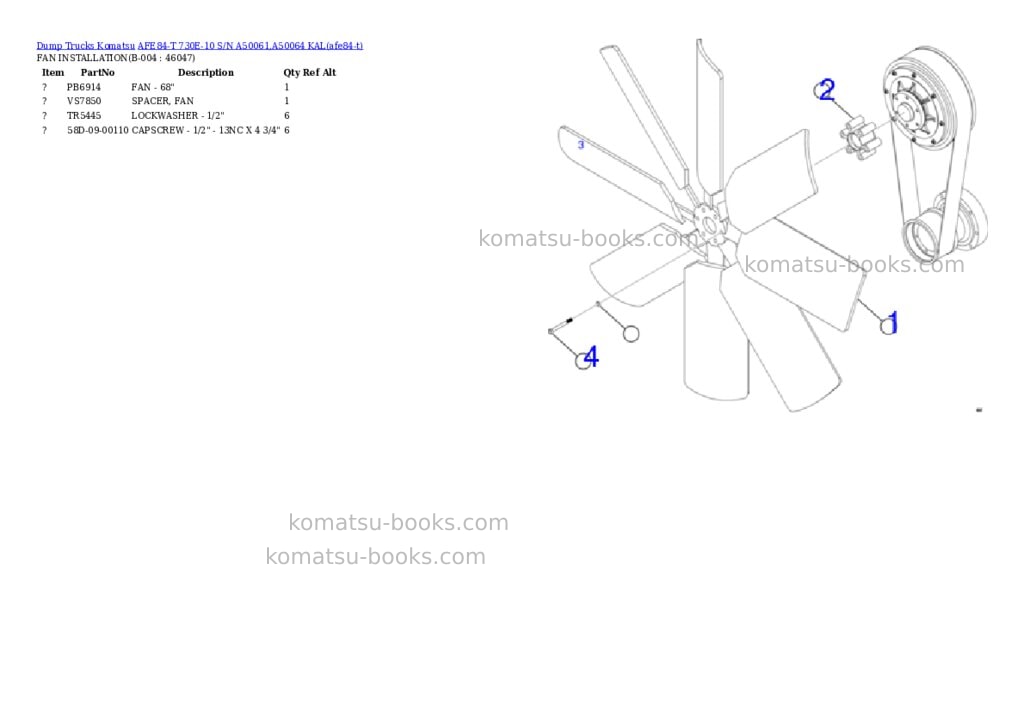 Komatsu AFE84-T 730E-10 S/N A50061,A50064 KAL Parts catalog cover Page 2