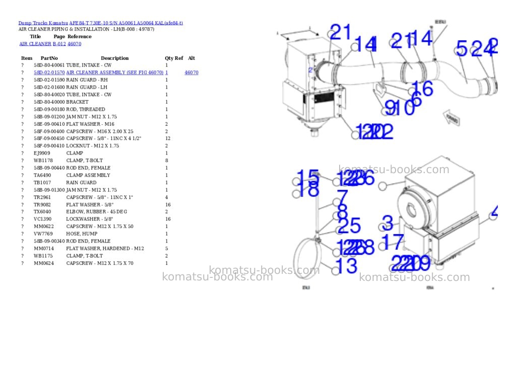 Komatsu AFE84-T 730E-10 S/N A50061,A50064 KAL Parts catalog cover Page 4