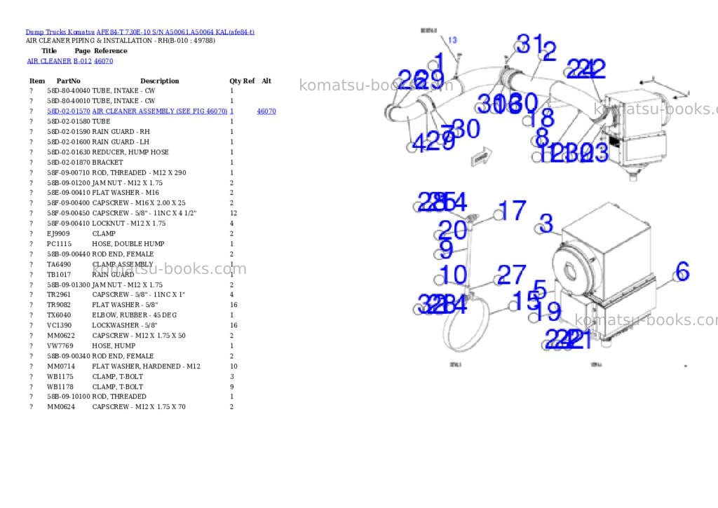 Komatsu AFE84-T 730E-10 S/N A50061,A50064 KAL Parts catalog cover Page 5