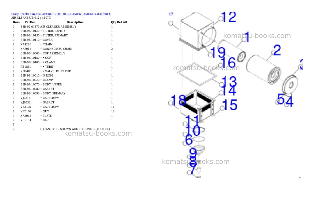 Komatsu AFE84-T 730E-10 S/N A50061,A50064 KAL Parts catalog cover Page 6