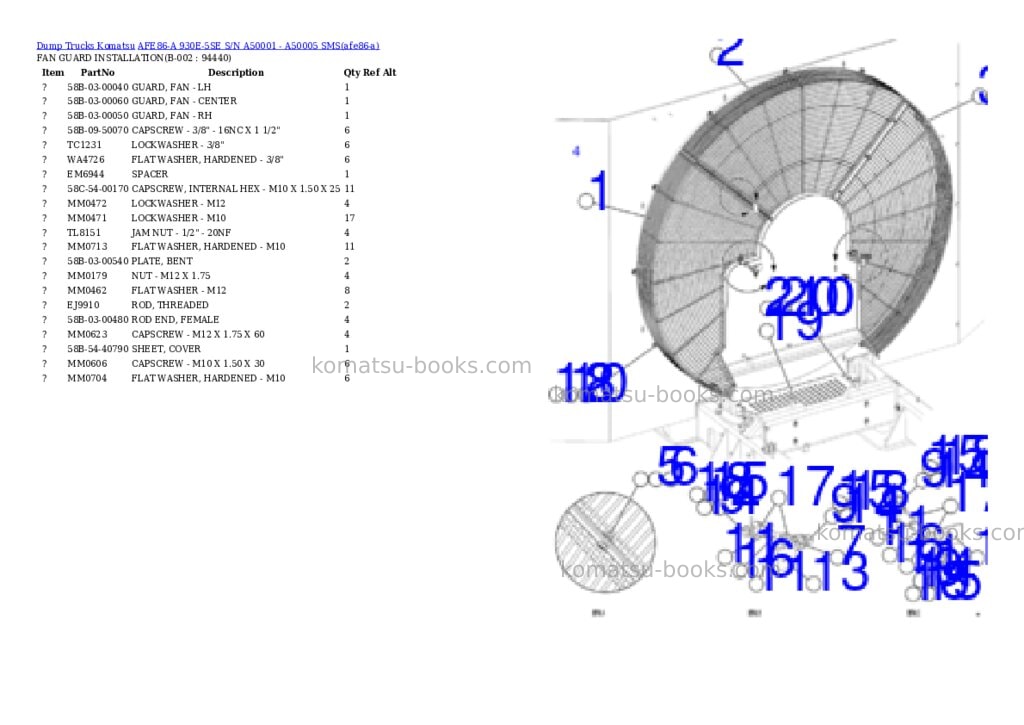 Komatsu AFE86-A 930E-5SE S/N A50001 - A50005 SMS Parts catalog cover Komatsu AFE86-A 930E-5SE S/N A50001 - A50005 SMS Parts catalog cover